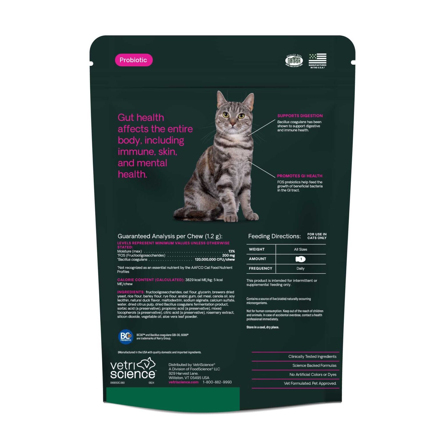 Probiotics for cats - VetriScience Gut Health for Cats - back of package