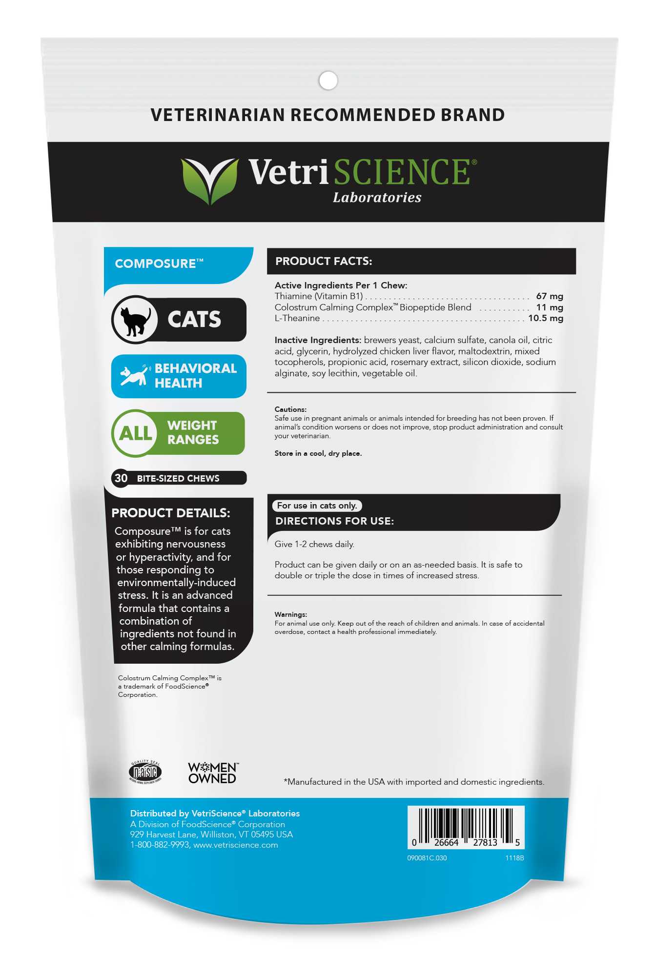 Calming Chews for Cats - VetriScience Composure for Cats - Product Details