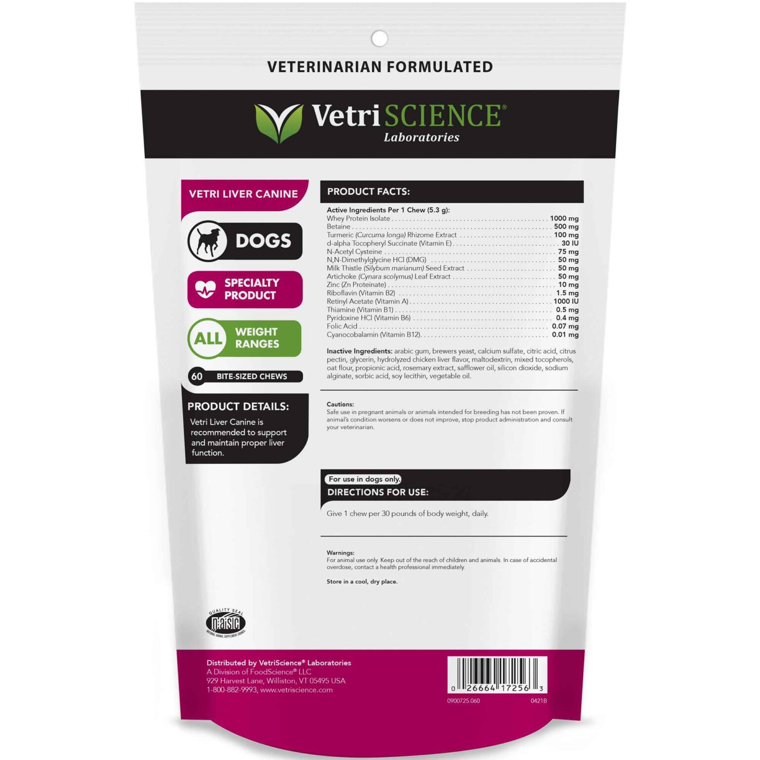 Liver Supplements for Dogs - Vetri Liver Canine Milk Thistle Supplement for Dogs - Package back